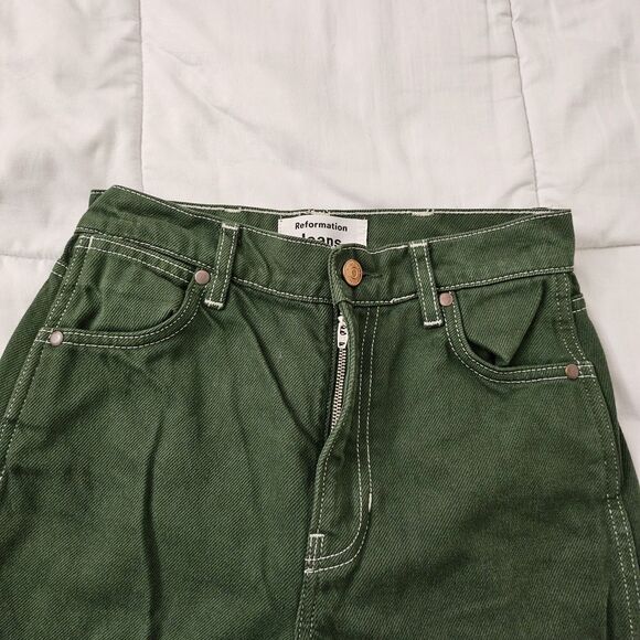 Reformation Jeans 24 Emerald Green Cowboy High-Rise Straight Organic Cotton - Picture 4 of 10
